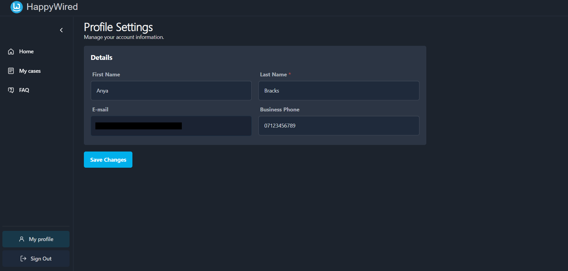 Profile settings page screenshot